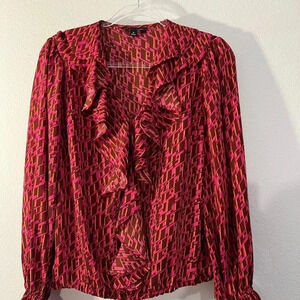 INC International Concepts Brown Ruffle Top Medium